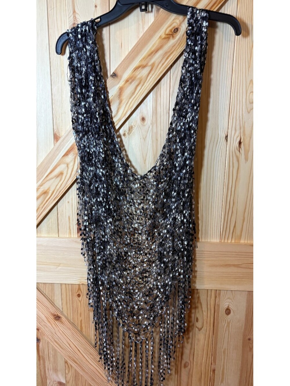 Black and Silver Open Knit Fringe Scarf/mini shawl